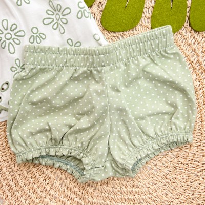 Conj. Batinha Flores em Lese e Short Poá - Verde e Off White